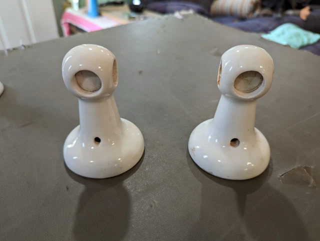 Vintage Porcelain Bathroom Fixture Towel Rack Holder Wall Mounts Round 3 Hole