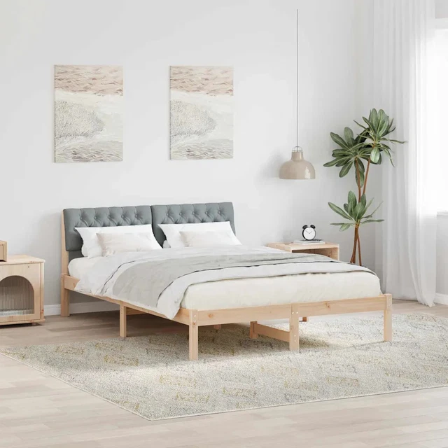 BED FRAME BROWN and light grey 150 x 200 cm Solid pine wood vidaXL £223 ...