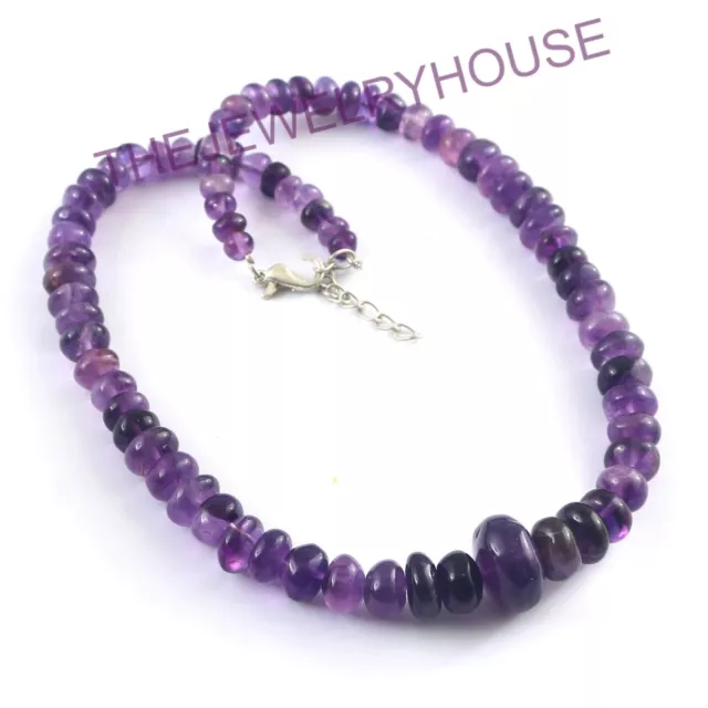 Genuine Amethyst Gemstone Beads Necklace Christmas Jewelry 925 Sterling Silver 2