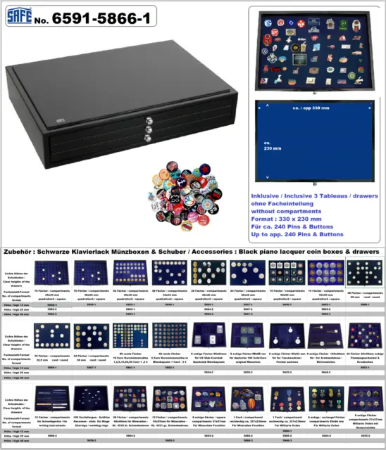 Pins-Buttons-Sammelkassette-Black-Piano SAFE-6591-5866-1 3 Box For 240 Pieces