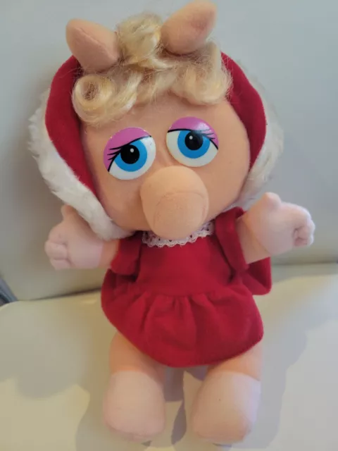 1987 Muppets Baby Miss Piggy 11" Christmas red Plush Stuffed Animal - Jim Henson