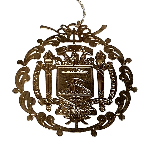 CHRISTMAS ORNAMENT US Naval Academy Ex Scientia Tridens Military Gold