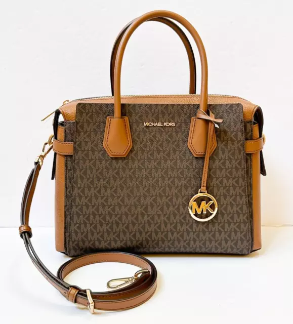 Michael Kors Mercer Md Belted Satchel Shoulder Crossbody Bag Mk Signature Brown