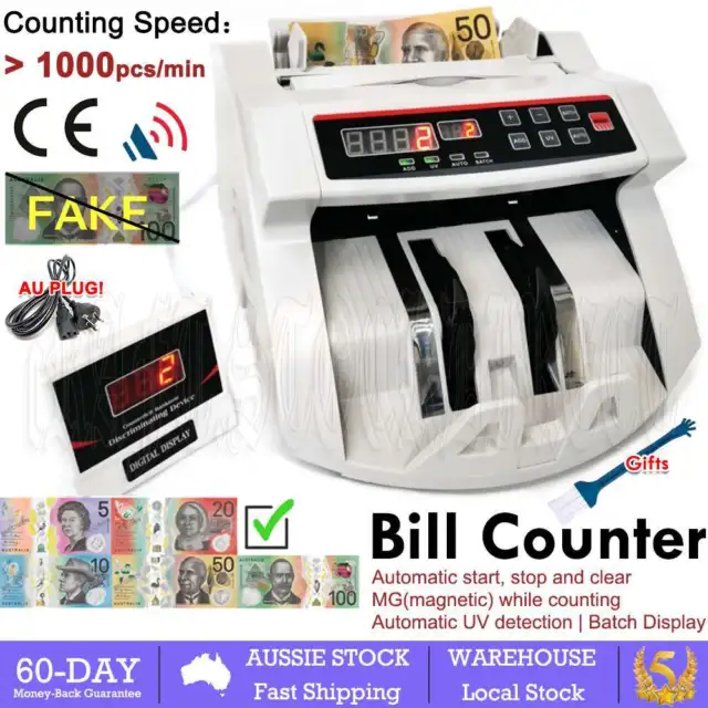Portable Australian Money Bill Banknote Cash Counter Machine +Digital Display OZ