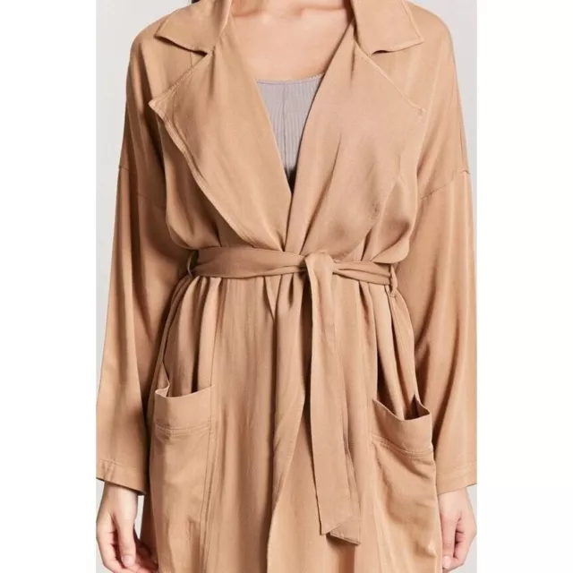 Forever 21 Women's Drape-Front Longline Jacket Coat Camel Size Large NWT 2