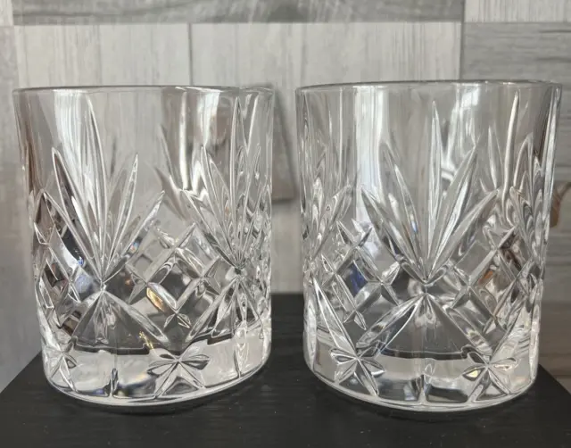 2 cut GLASS Crystal whiskey  glasses. Heavy weight