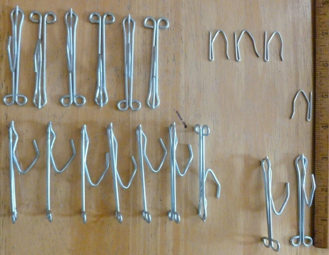 Vtg Lot 15 DRAPERY CURTAIN 3” METAL HOOKS Double Eye Prong Pinch Pleat 4X1" Ends