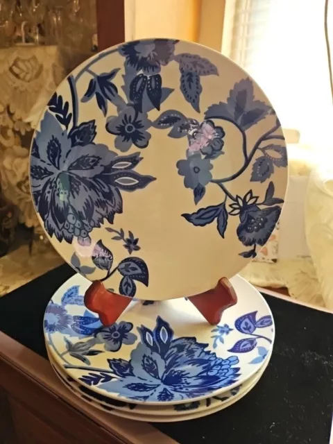 Royal Norfolk Blue Floral Salad Plates Cobalt Blue and White 7 1/2" Set of 4 New