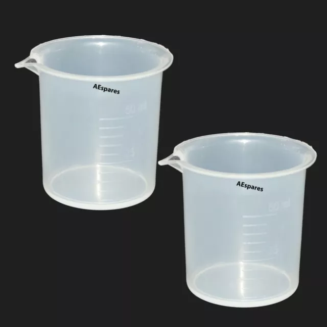 New 50ml Transparent Plastic Beaker Liquid Measuring Jug Cup Set 2 Unit S2u