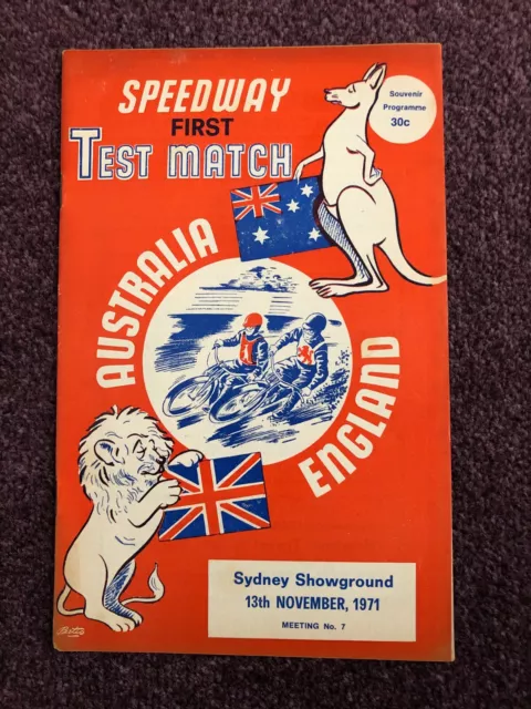 Speedway programme Test Match Sydney Australia v England 13th November 1971