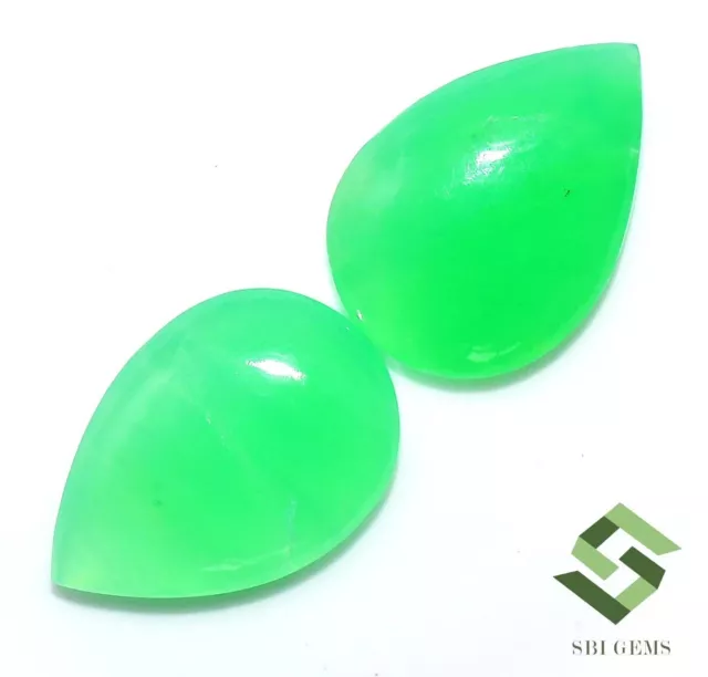 16x11 mm Certified Natural Chrysoprase Pear Cabochon Pair 9.05 CTS Loose Gems