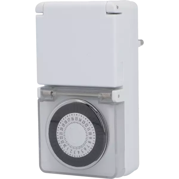 Unitec Tageszeitschaltuhr analog mini Außensteckdose Berührungsschutz IP44 weiss