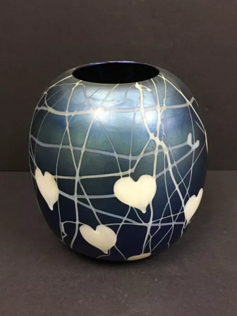 1920's Durand Art Glass Heart & Vine Blue Lustre Bowl Shape 1995 Signed