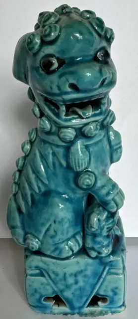 Vintage Chinese Export Turquoise Blue Green Glaze Porcelain Female Foo Dog 6.5”