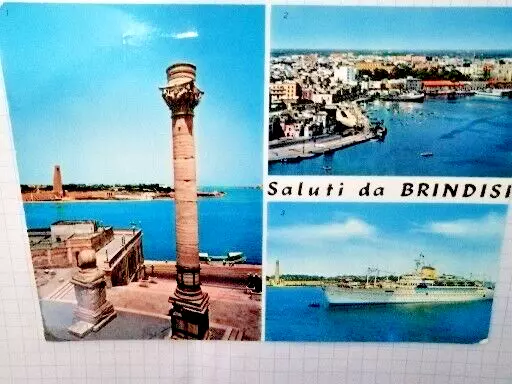 Cartolina Brindisi vedutine Colonne terminali via Appia e porto - VGT anno 1964