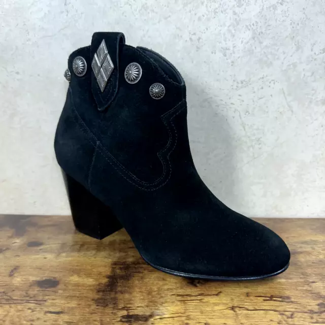 Polo Ralph Lauren Western Black Ankle Booties Suede Studded Womens Size 6B