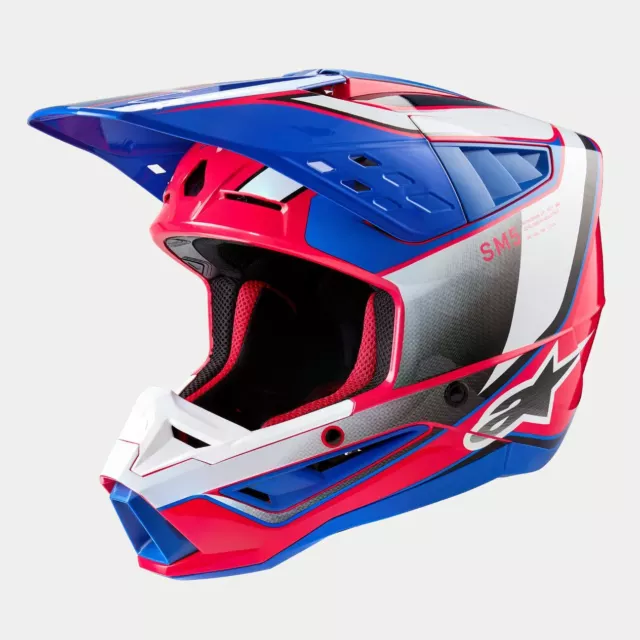 Alpinestars 2024 Supertech SM5 Sail White Pink Blue Motocross Helmet MX Quad ATV
