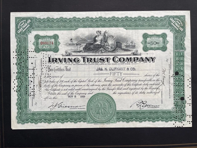Historique 1929 Partager USA Irving Confiance Compagnie Environ 28x18cm 1730