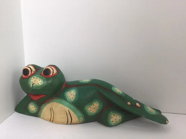 Wooden Hand Painted/Handmade Sassy Lazy Frog African Green