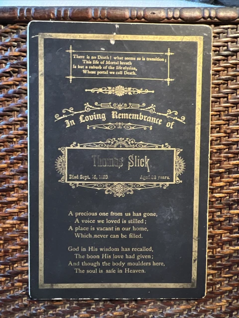 Antique Funeral Cabinet Card Funeral - 1889 Thomas Slick