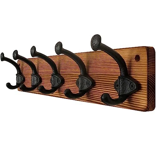 Rustic Coat Rack Wall Mount,5 Cast Iron Coat Hooks Wall Mounted,Heavy Duty An...