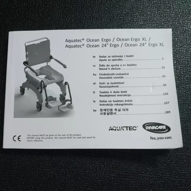 Invacare Aquatec Ocean Ergo Shower Chair Replacement Owners Manual