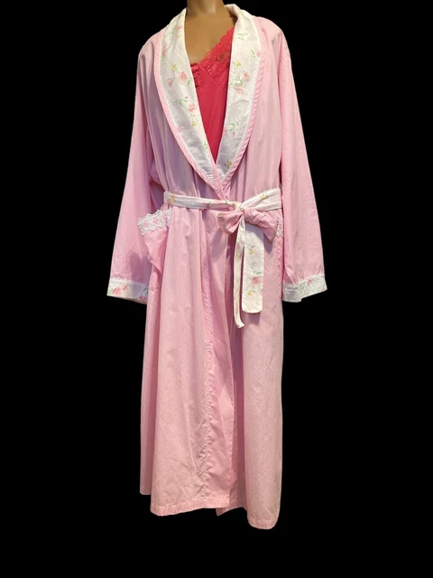 Secret Treasures 3X Romantic Cotton Robe Floral Trim & PLUS Fuschia Slip Nighty Secret Treasures 3X Romantic Cotton Robe Floral Trim & PLUS Fuschia Slip Nighty