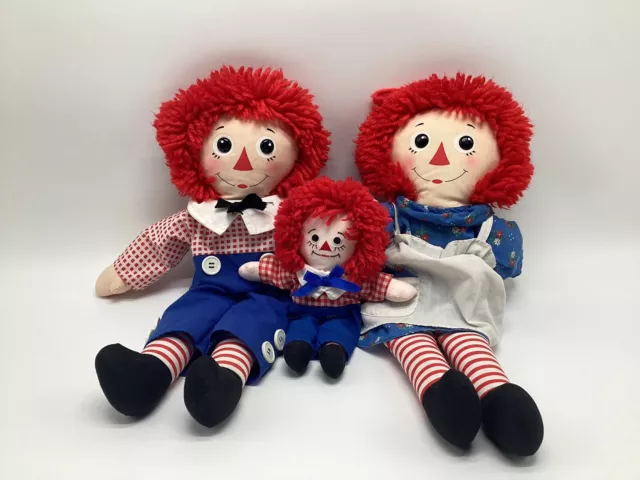 Hasbro Softies Raggedy Ann And Andy 18” Plush Doll Lot Johnny Gruelle & 9” Doll