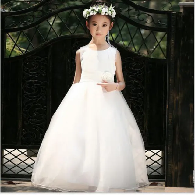 Flower Girl Communion Prom Princess Pageant Party Wedding white tulle dress 2