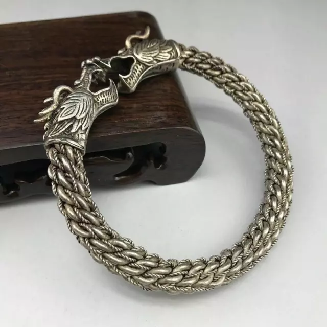 Old Chinese Wonderful Handwork Miao Silver Dragon Bracelet