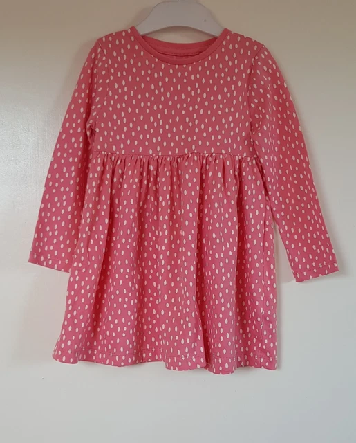 Abito bianco rosa bambina età 18-24 mesi aderente a maniche lunghe svasate cotone F&F