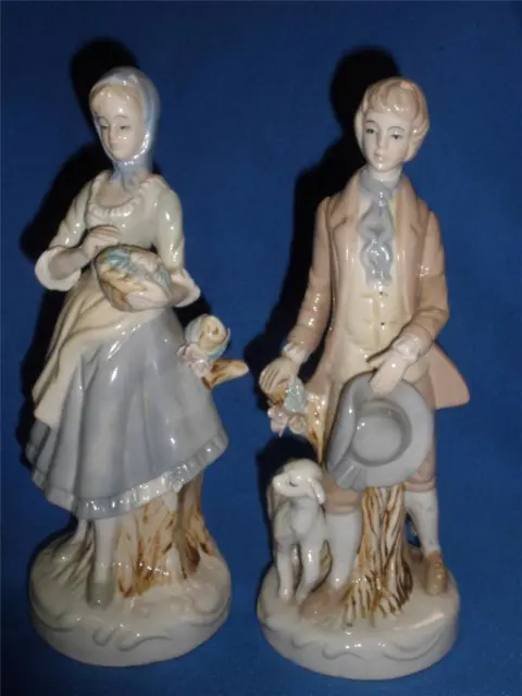 Pair Of Elegant Porcelain Decorative Statues Country Girl And Boy
