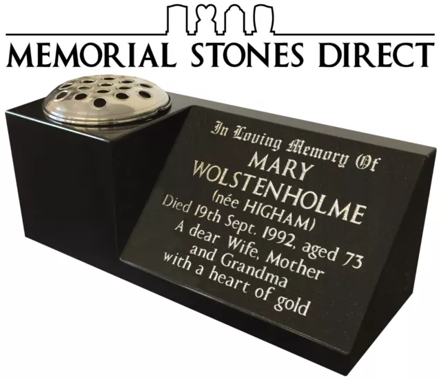 * Black Granite Memorial Vase * Grave Headstone Plaque Marble Stone Flower Vases