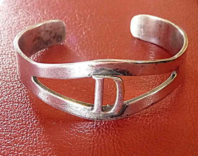 Bracelet Rigide En Bronze Vintage - Motif Floral Central - Rare - Occasion