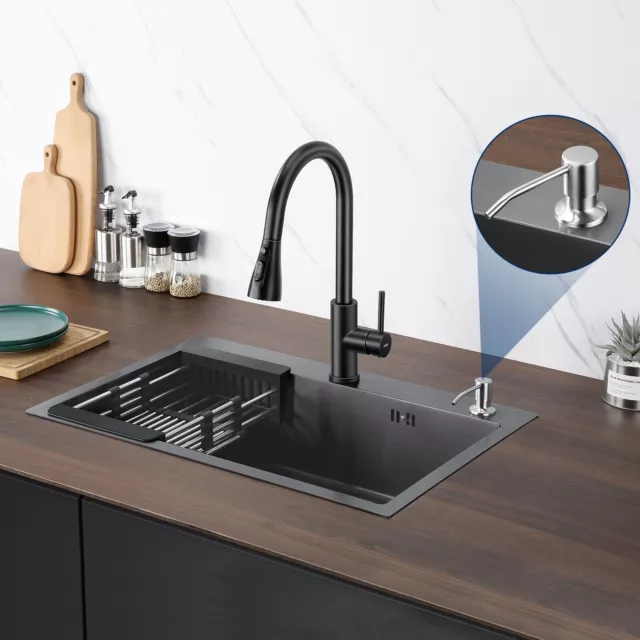 Einbauspüle Küchenspüle Edelstahl Spülbecken mit Ablaufgarnitur Seifenspender 3