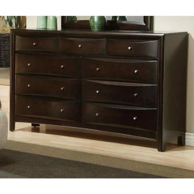 Traditional 9 Drawer Wooden Dresser, Cappuccino Brown Brown 9-drawer