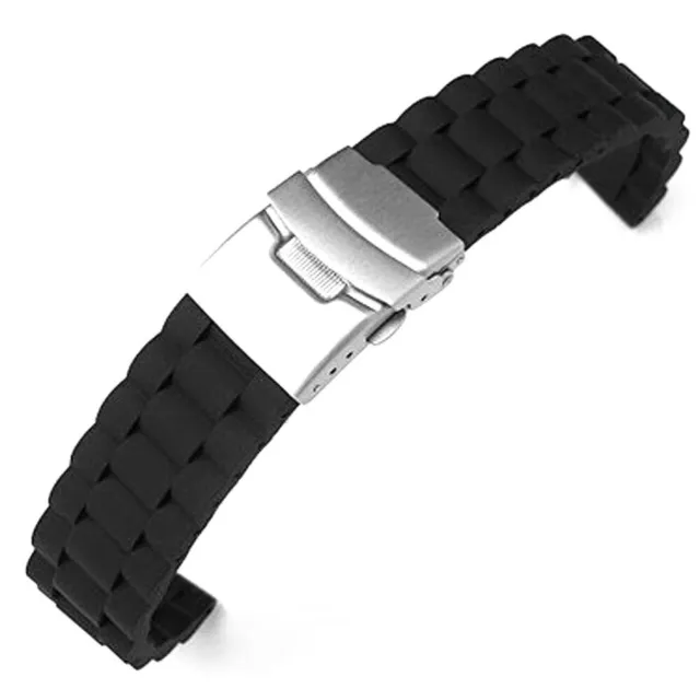 Bracelet de montre en silicone étanche de 24 mm avec boucle déployante en acier