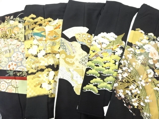 35986# Japanese Kimono / Antique Tomesode / Set Of 5