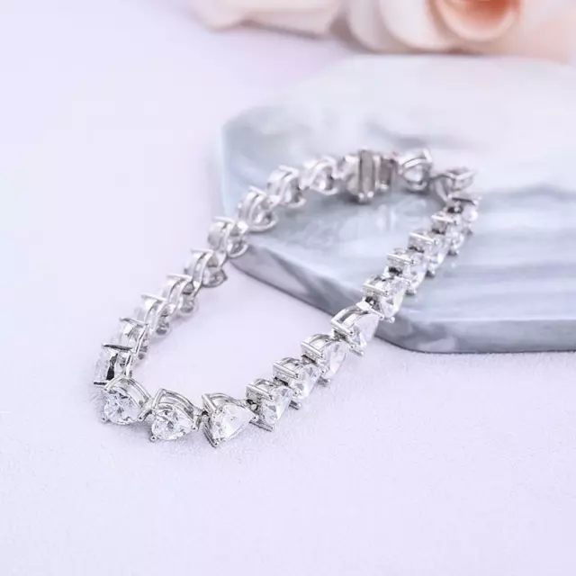 18Ct Heart Cut D/VVS1 Simulated Diamond Tennis Bracelet 925 Silver 6mm 6.69Inch