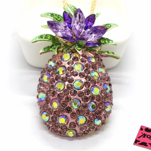 Fashion Women Purple Bling Fruit Pineapple Crystal Pendant Sweater Necklace