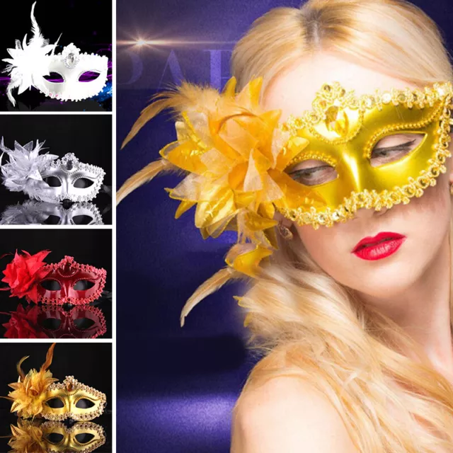 ❤Glitzernde Venezianische Maske Mit Federn Für Kostümpartys Themenball Ey B5 F