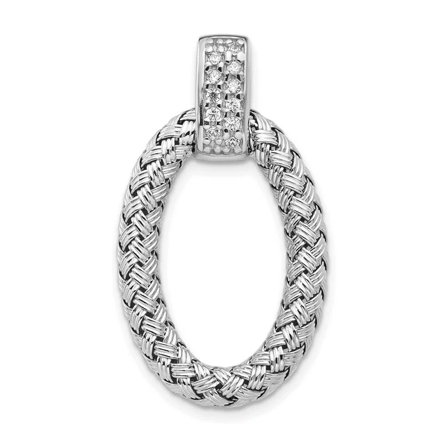 Sterling Silver Polished CZ Braided Oval Charm Pendant 25 mm x 16 mm