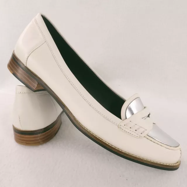 Donald Pliner DMSX "Yev" Womens Sz 8M White Silver Penny Loafers Mock Toe Shoes