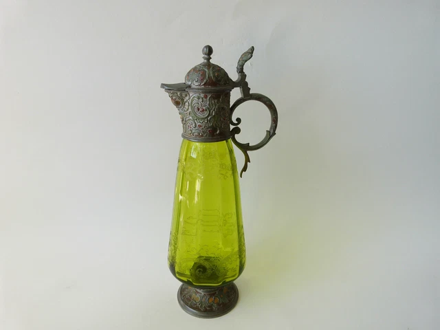 aiguière carafe en cristal verre gravé couleur monture étain XIXeme Louis XV