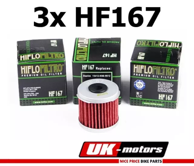 3x Hiflo Ölfilter HF167 für Daelim VC 125 Advance