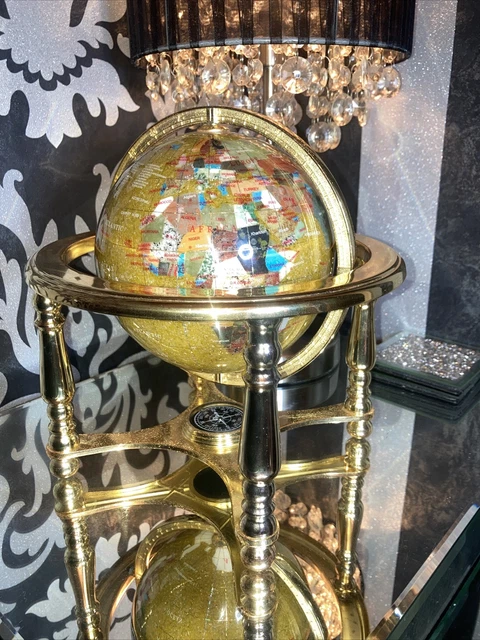 Stunning Gemstone Inlaid World Globe Gold Office Desk Study Bar Home Decor Stunning Gemstone Inlaid World Globe Gold Office Desk Study Bar Home Decor