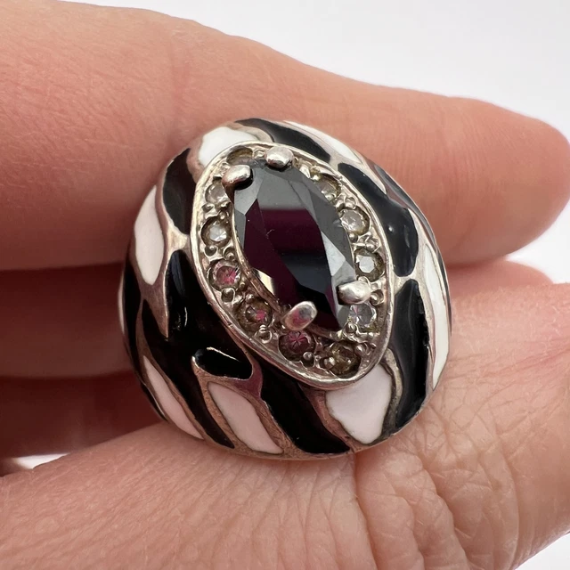 Bague Vintage Argent Massif 925 - Cabochon Ambre Véritable - Taille 57 - Occasion Parfaite