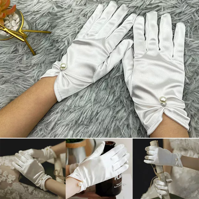 Ladies Short Wrist Smooth Satin Gloves Evening Wedding Party Dress Prom Mittens