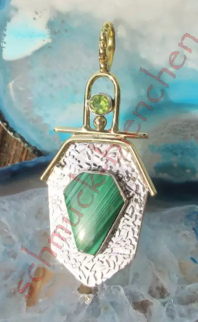 Ω Colgante Malaquita Verde Piedra de Afrodita y Peridoto Plata Esterlina 925 2