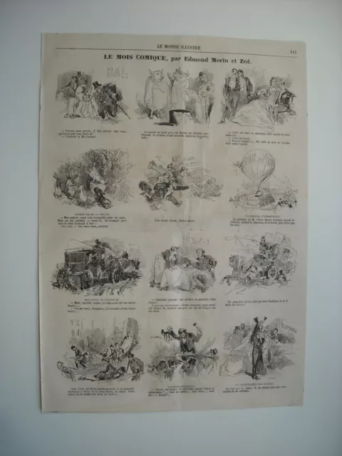 Gravure 1866. Le Mois Comique, Par Edmond Morin Et Zed. Caricatures De L'epoque.